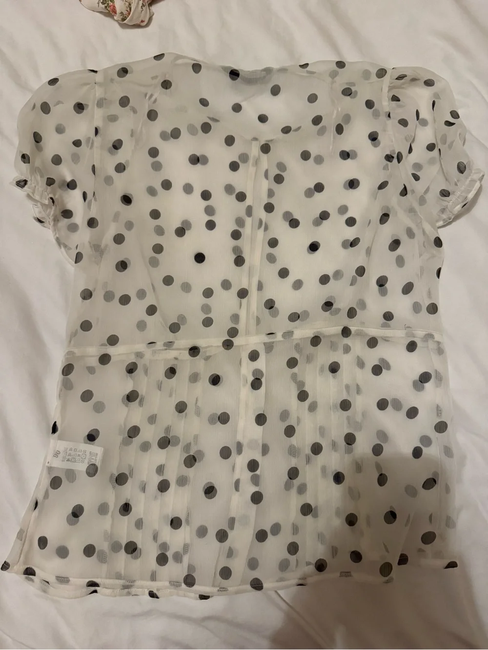 Zara White Sheer Polka Dot Puff-Sleeve Blouse